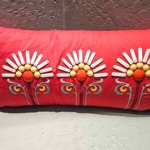 Beaded Echo Red Lumbar Pillow 9" X 18"